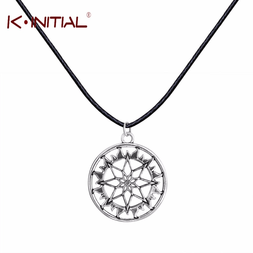 Kinitial Antique Nordic Slavic Pendant Alatyr shield solar circle Alatir protection amulets rope chain sun lace necklace Jewelry