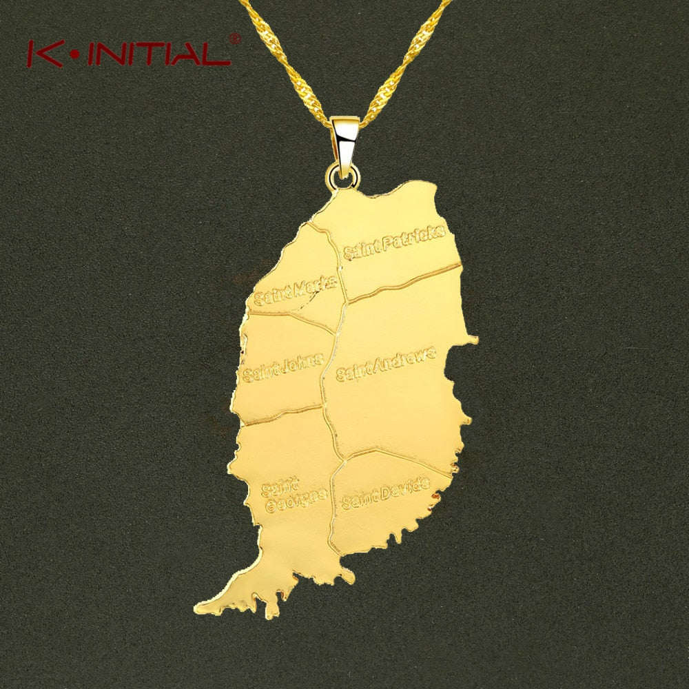 Kinitial Grenada Island Design Map Necklaces Man Punk Map Necklace Jewelry Copper Maps Pendant Necklace