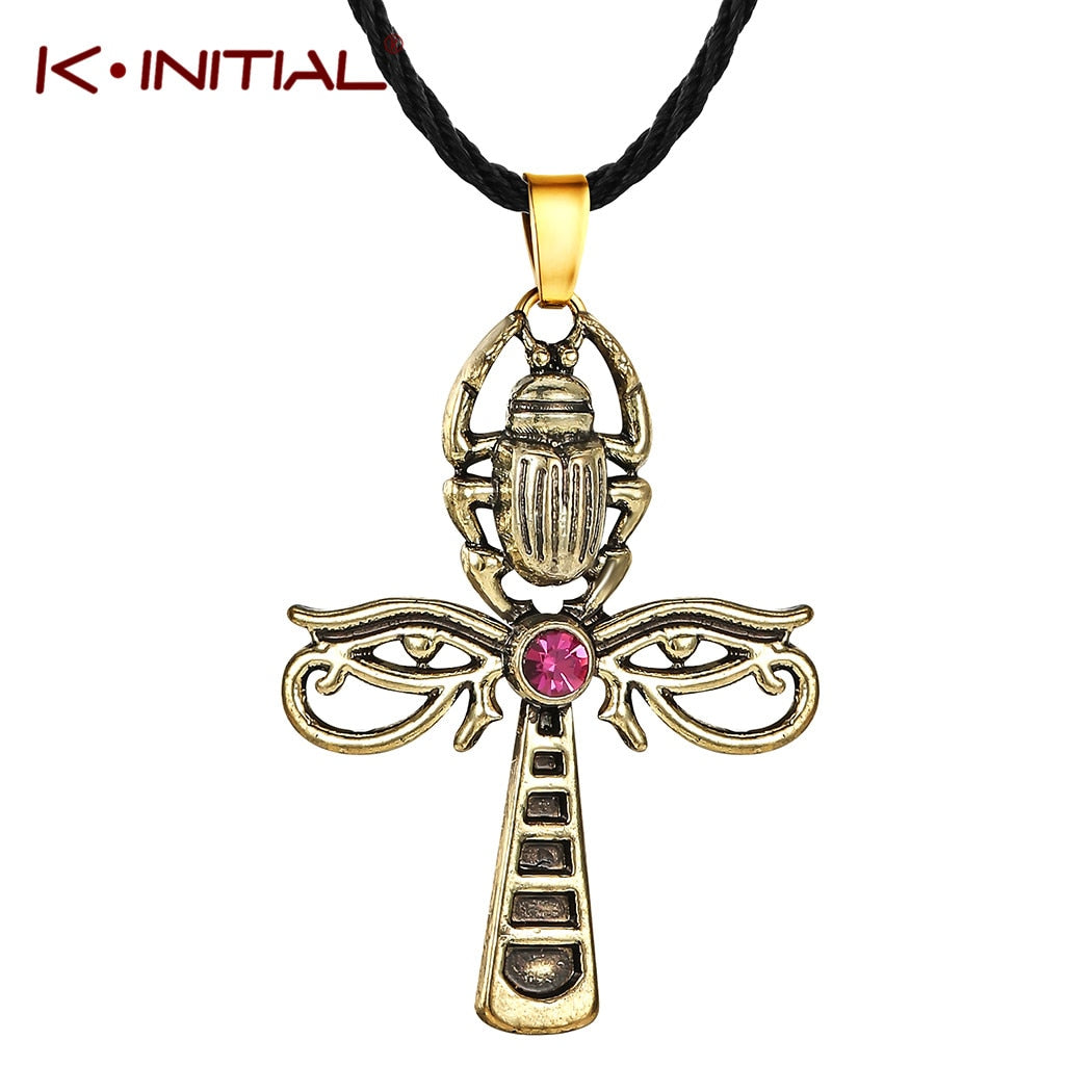 Kinitial Horus Eye & Scarab Amulet Pendant Ancient Ankh Cross Of Horus Egyptian Necklaces Jewelry Male Choker Necklace Bijoux