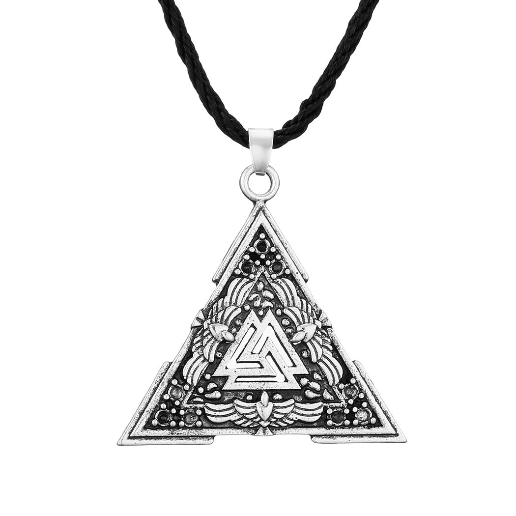Kinitial Vintage Valknut Amulet Pendant Necklace For Women Scandinavian Wolves Elder Futhark Runes Viking Men Triangle Jewelry