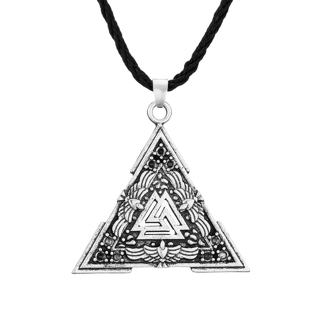 Kinitial Vintage Valknut Amulet Pendant Necklace For Women Scandinavian Wolves Elder Futhark Runes Viking Men Triangle Jewelry