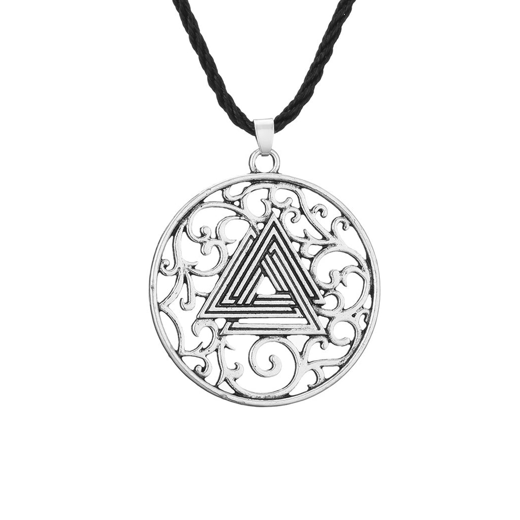 Kinitial Vintage Valknut Amulet Pendant Necklace For Women Scandinavian Wolves Elder Futhark Runes Viking Men Triangle Jewelry