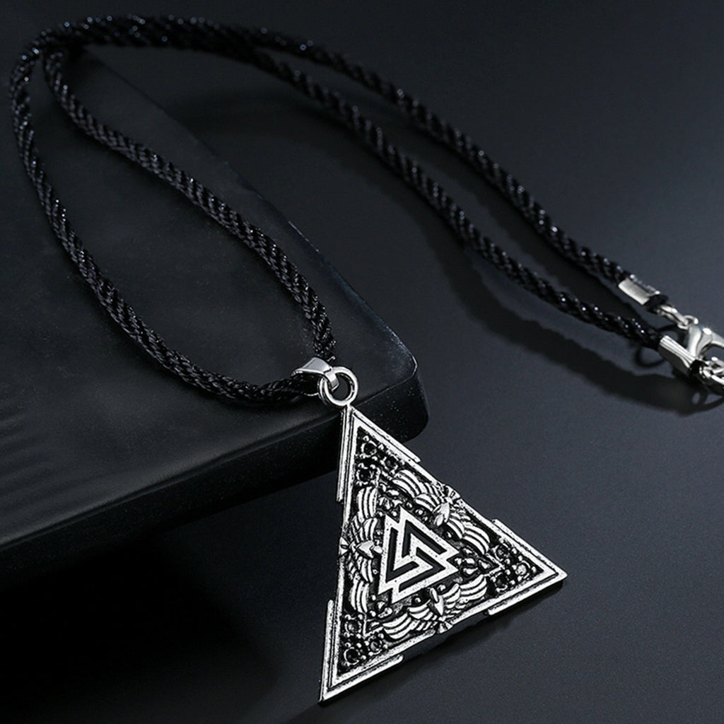 Kinitial Vintage Valknut Amulet Pendant Necklace For Women Scandinavian Wolves Elder Futhark Runes Viking Men Triangle Jewelry