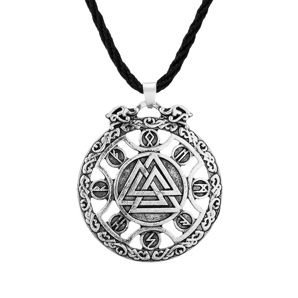 Kinitial Vintage Valknut Amulet Pendant Necklace For Women Scandinavian Wolves Ornament Elder Futhark Runes Viking  Men Jewelry