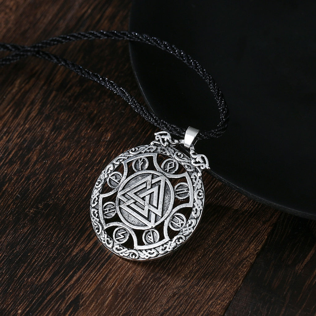 Kinitial Vintage Valknut Amulet Pendant Necklace For Women Scandinavian Wolves Ornament Elder Futhark Runes Viking  Men Jewelry