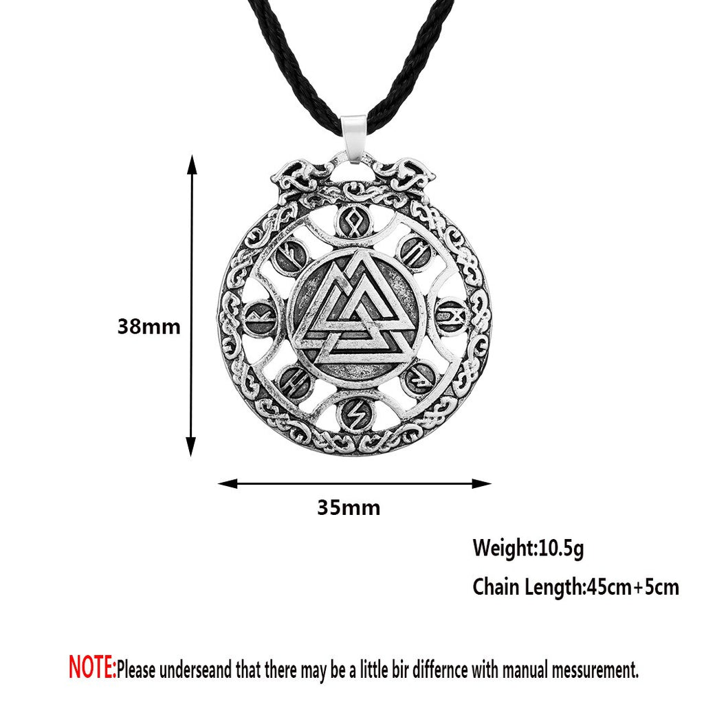 Kinitial Vintage Valknut Amulet Pendant Necklace For Women Scandinavian Wolves Ornament Elder Futhark Runes Viking  Men Jewelry