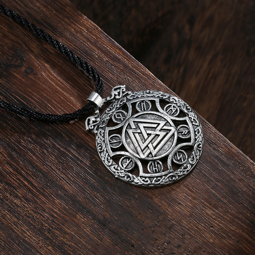 Kinitial Vintage Valknut Amulet Pendant Necklace For Women Scandinavian Wolves Ornament Elder Futhark Runes Viking  Men Jewelry
