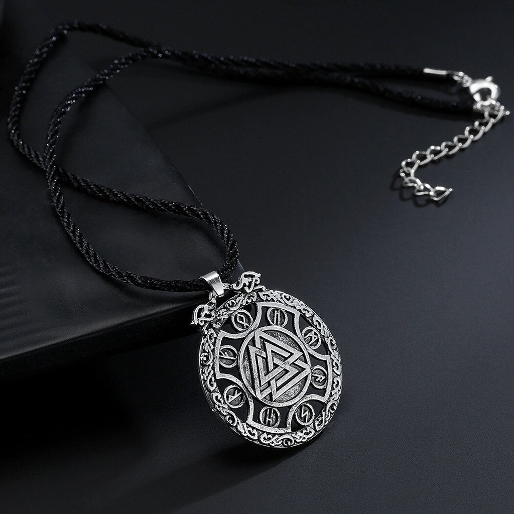 Kinitial Vintage Valknut Amulet Pendant Necklace For Women Scandinavian Wolves Ornament Elder Futhark Runes Viking  Men Jewelry