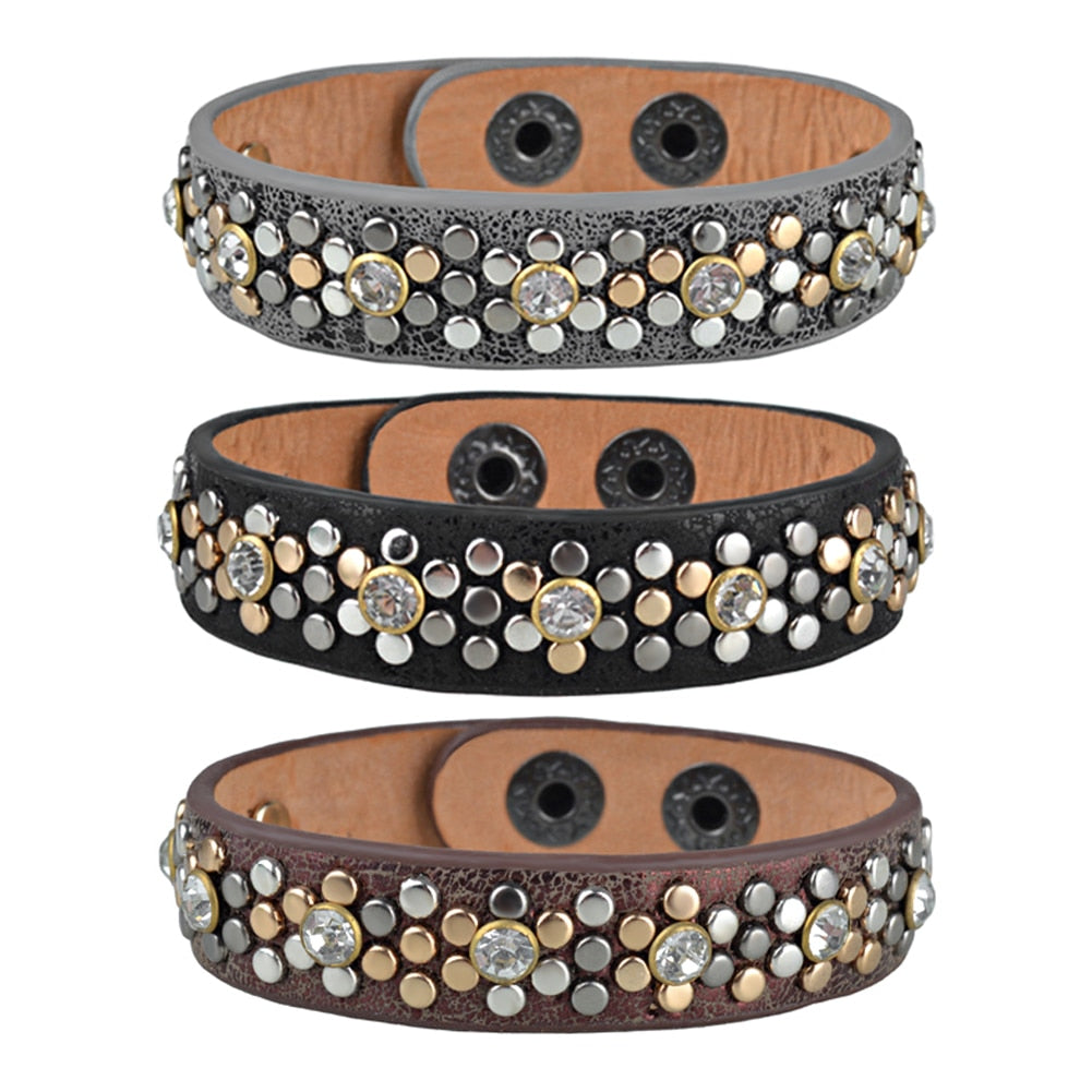 Kirykle 2022 Women Jewelry Leather Bracelets Brand Punk Wide Rivet Cuff Bracelets & Bangle for Women Accessory