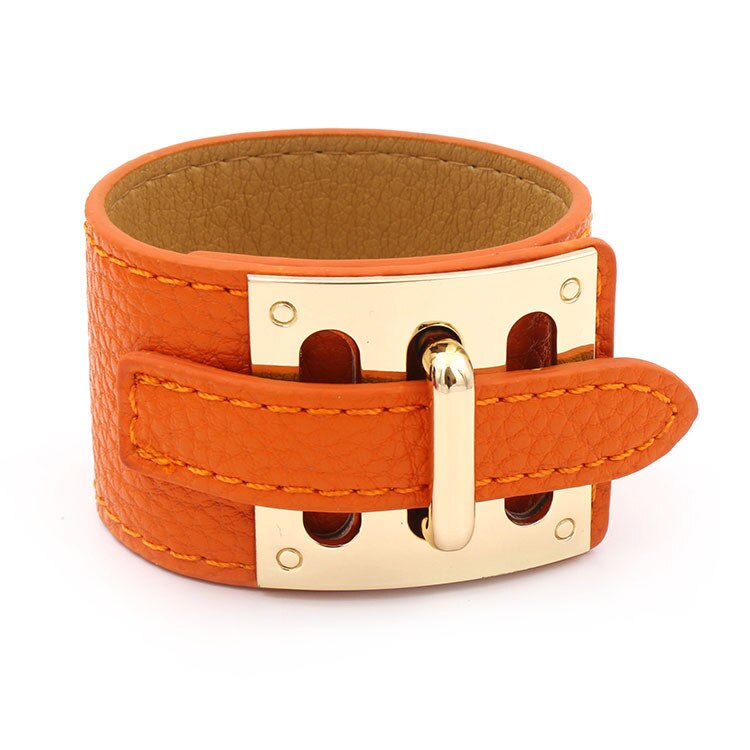 Kirykle 2022 Women Bracelet 10 Color Hip Punk Wide Leather Bracelet  Gold Alloy Buckle Bangle for Women Gift