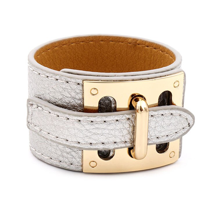 Kirykle 2022 Women Bracelet 10 Color Hip Punk Wide Leather Bracelet  Gold Alloy Buckle Bangle for Women Gift