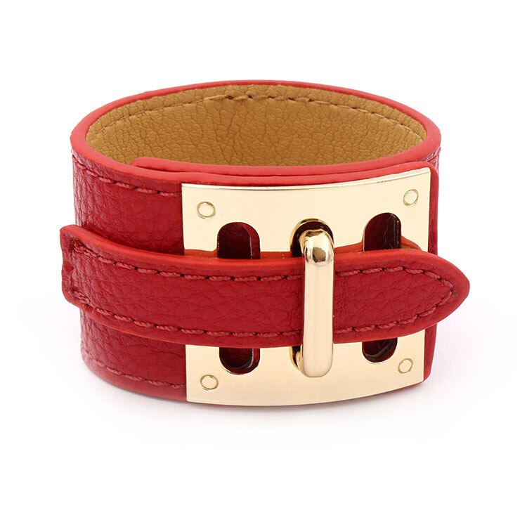 Kirykle 2022 Women Bracelet 10 Color Hip Punk Wide Leather Bracelet  Gold Alloy Buckle Bangle for Women Gift