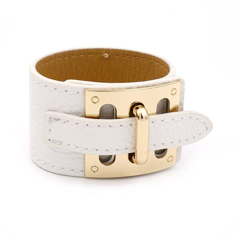 Kirykle 2022 Women Bracelet 10 Color Hip Punk Wide Leather Bracelet  Gold Alloy Buckle Bangle for Women Gift