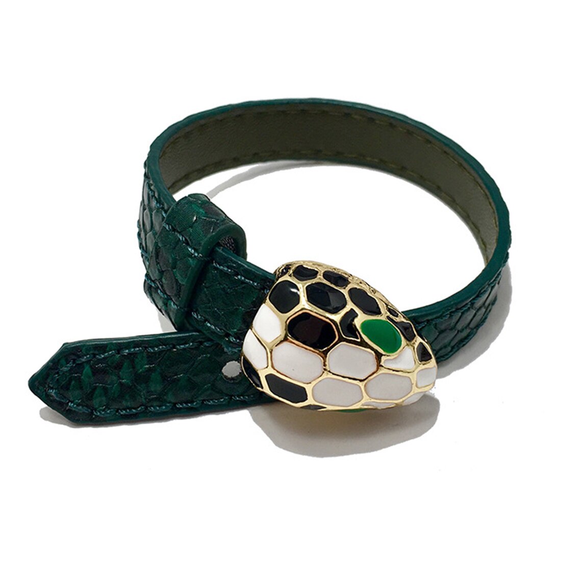 Kirykle 2022 Jewelry  Gold Color Enamel Snake Head Leather Bracelet for Women Charm Bracelet Party Jewelry Gift