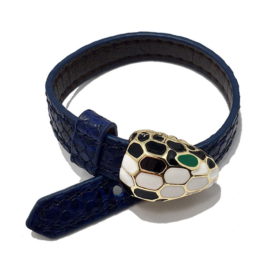 Kirykle 2022 Jewelry  Gold Color Enamel Snake Head Leather Bracelet for Women Charm Bracelet Party Jewelry Gift
