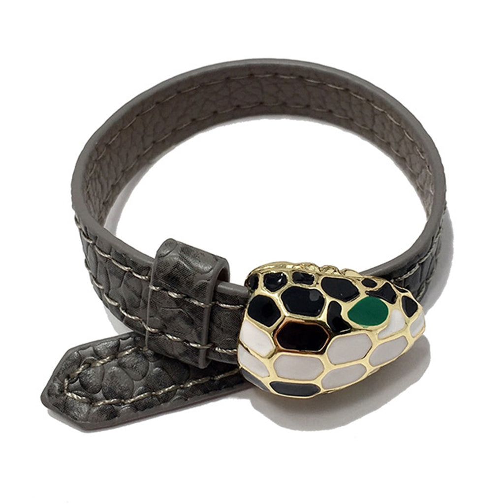 Kirykle 2022 Jewelry  Gold Color Enamel Snake Head Leather Bracelet for Women Charm Bracelet Party Jewelry Gift