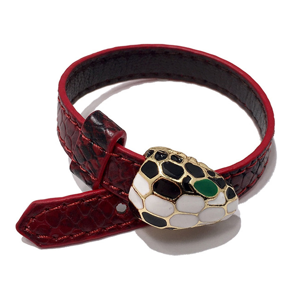 Kirykle 2022 Jewelry  Gold Color Enamel Snake Head Leather Bracelet for Women Charm Bracelet Party Jewelry Gift