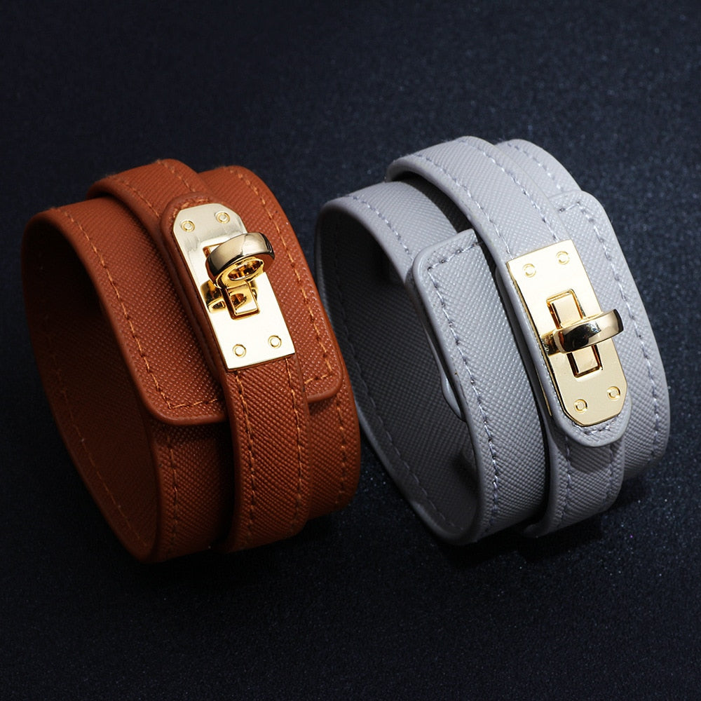Kirykle 6 Color Multi-Layer Wide Charm Leather Bracelet for Women's Punk Casual Party Jewelry Accessories Birthday Christmas Gif
