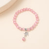 Kirykle 8mm Opal Bracelet For Women Natural Stone Smooth Cats Eye Beads Bracelet Lucky Cute Leaf Pendant Bracelet Jewelry Gift