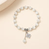 Kirykle 8mm Opal Bracelet For Women Natural Stone Smooth Cats Eye Beads Bracelet Lucky Cute Leaf Pendant Bracelet Jewelry Gift