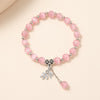 Kirykle 8mm Opal Bracelet For Women Natural Stone Smooth Cats Eye Beads Bracelet Lucky Cute Leaf Pendant Bracelet Jewelry Gift
