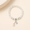 Kirykle 8mm Opal Bracelet For Women Natural Stone Smooth Cats Eye Beads Bracelet Lucky Cute Leaf Pendant Bracelet Jewelry Gift