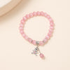 Kirykle 8mm Opal Bracelet For Women Natural Stone Smooth Cats Eye Beads Bracelet Lucky Cute Leaf Pendant Bracelet Jewelry Gift