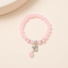 Kirykle 8mm Opal Bracelet For Women Natural Stone Smooth Cats Eye Beads Bracelet Lucky Cute Leaf Pendant Bracelet Jewelry Gift