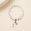 Kirykle 8mm Opal Bracelet For Women Natural Stone Smooth Cats Eye Beads Bracelet Lucky Cute Leaf Pendant Bracelet Jewelry Gift