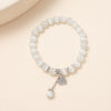 Kirykle 8mm Opal Bracelet For Women Natural Stone Smooth Cats Eye Beads Bracelet Lucky Cute Leaf Pendant Bracelet Jewelry Gift