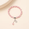 Kirykle 8mm Opal Bracelet For Women Natural Stone Smooth Cats Eye Beads Bracelet Lucky Cute Leaf Pendant Bracelet Jewelry Gift