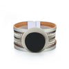 Kirykle Boho Leather Bracelet for Women 2022 Circle Matte Metal Board Charm Wide Bracelet Female Jewelry