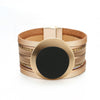 Kirykle Boho Leather Bracelet for Women 2022 Circle Matte Metal Board Charm Wide Bracelet Female Jewelry