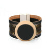 Kirykle Boho Leather Bracelet for Women 2022 Circle Matte Metal Board Charm Wide Bracelet Female Jewelry