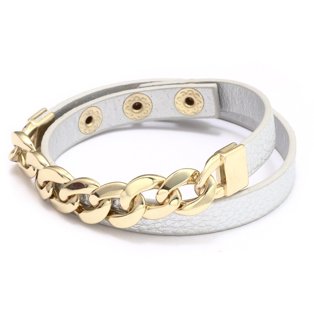 Kirykle Charm Gold Chain Bracelet for Women Plaid Leather Bracelet Six Colors Adjustable Multi-layer Bracelet Girl Gift