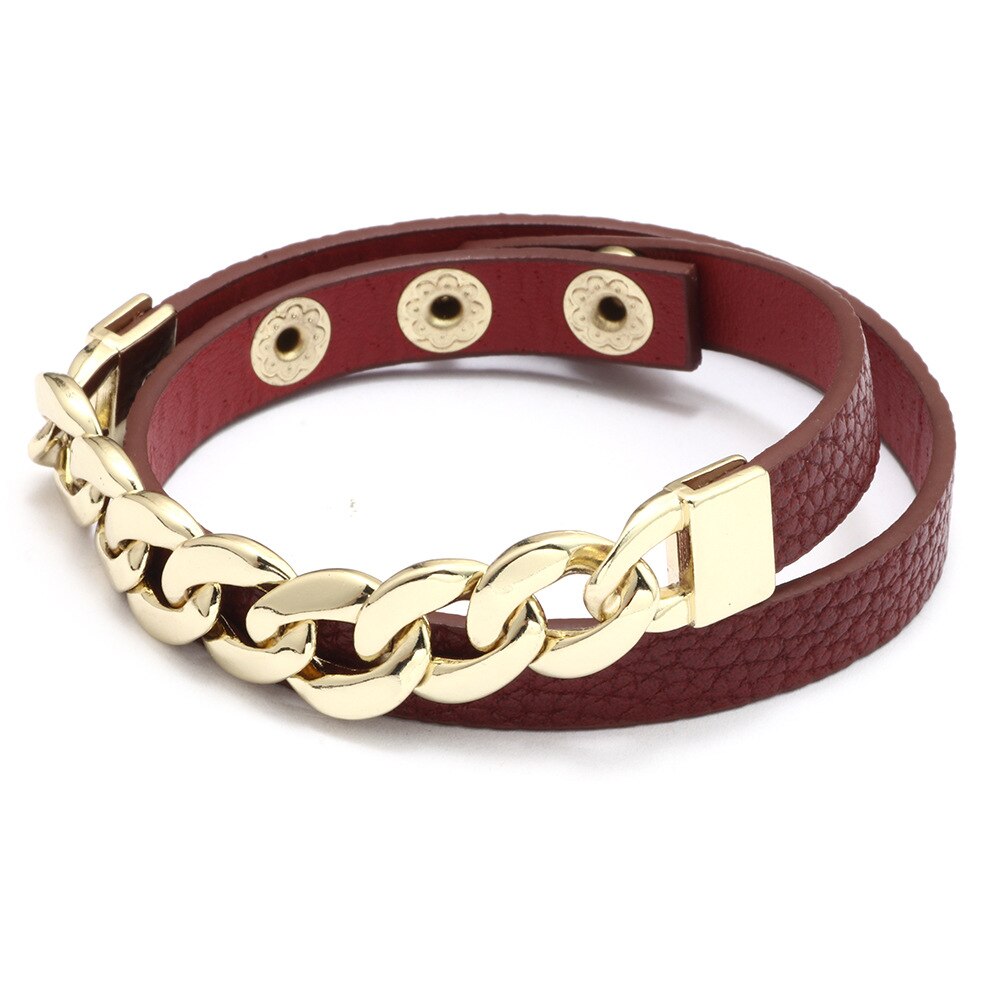 Kirykle Charm Gold Chain Bracelet for Women Plaid Leather Bracelet Six Colors Adjustable Multi-layer Bracelet Girl Gift