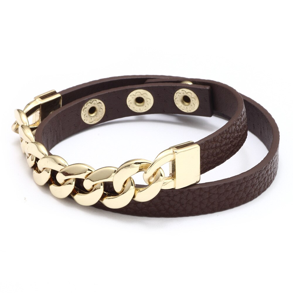 Kirykle Charm Gold Chain Bracelet for Women Plaid Leather Bracelet Six Colors Adjustable Multi-layer Bracelet Girl Gift