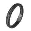 Kirykle Charm Male Jewelry Braided Leather Bracelet Handmade Bracelet Black Stainless Steel Magnetic Clasps Men Wrist Band