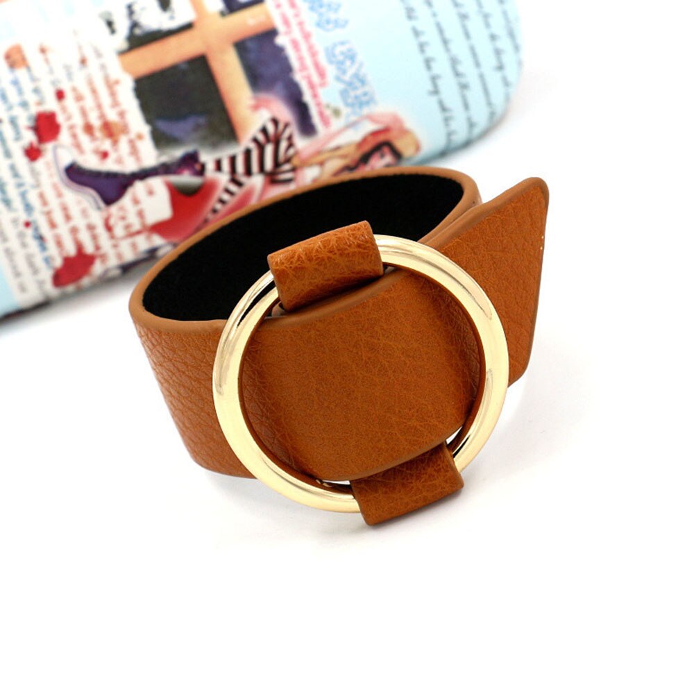Kirykle Charm Wide Black  Leather Bracelets Multicolor Metal gold Big Circle Wrap Bracelet Femme Wristband Jewelry