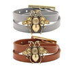 Kirykle Cute Bee Women Bracelet Adjustable Leather Bracelet Charm Gold Alloy Set Zircon Bee Bracelet  Femme Party Jewelry Gift