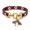 Kirykle Cute Bee Women Bracelet Adjustable Leather Bracelet Charm Gold Alloy Set Zircon Bee Bracelet  Femme Party Jewelry Gift