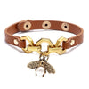 Kirykle Cute Bee Women Bracelet Adjustable Leather Bracelet Charm Gold Alloy Set Zircon Bee Bracelet  Femme Party Jewelry Gift