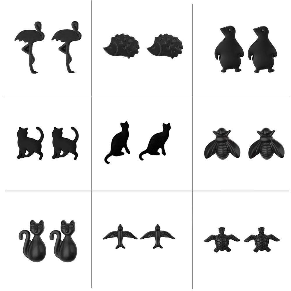 Kirykle Cute Black Cat Turtle unicorn bee Stud Earrings Copper Studs Earings Jewelry For Women Girls design Jewelry