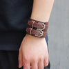 Kirykle Double Belt Leather Wrist Friendship Big Wide Bracelet for Men Buckle Vintage Punk Jewelry