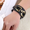 Kirykle Wide Genuine Leather Bracelet Black Wide Cuff Bracelets Bangles Vintage Punk Wristband Men Jewelry