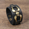 Kirykle Wide Genuine Leather Bracelet Black Wide Cuff Bracelets Bangles Vintage Punk Wristband Men Jewelry