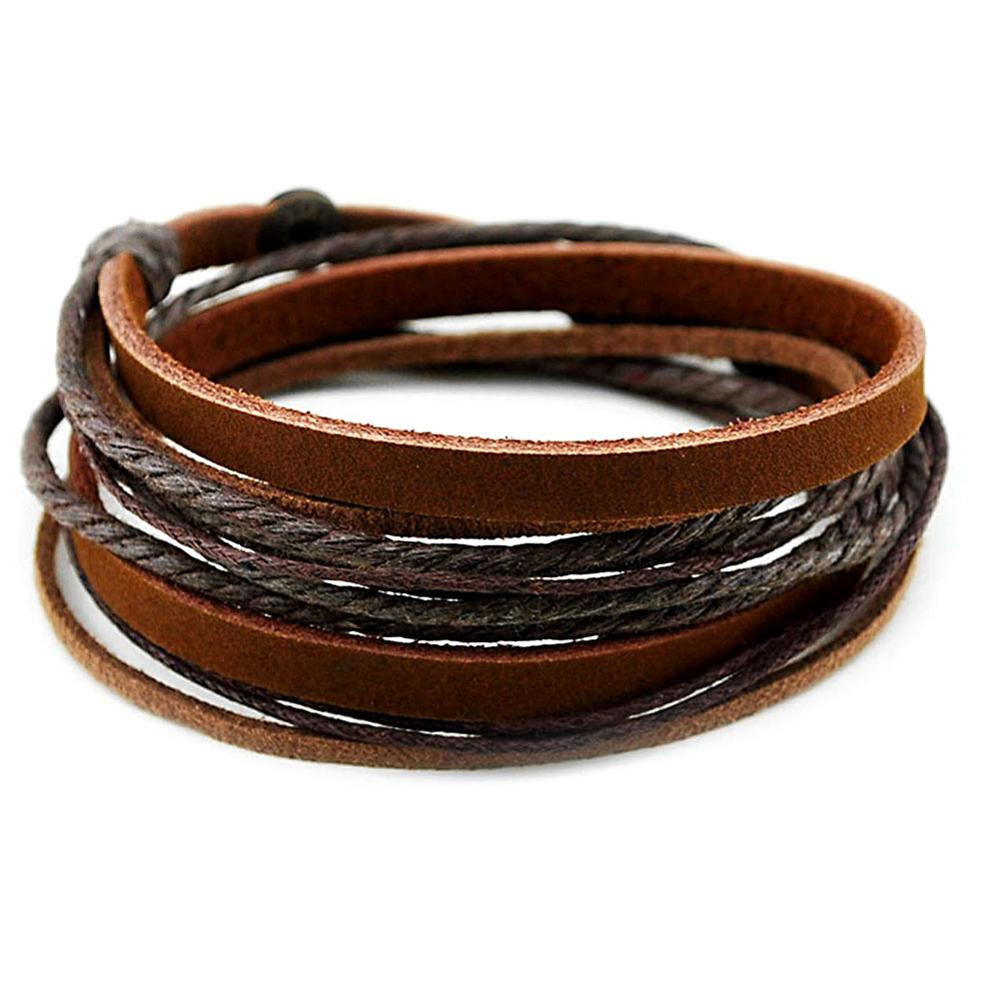 Kirykle  Genuine Leather Bracelet for Women &amp; Men,Unisex Multilayer Leather Adjustable Bracelet Cuff Wrap Multicolor Rope Wristb