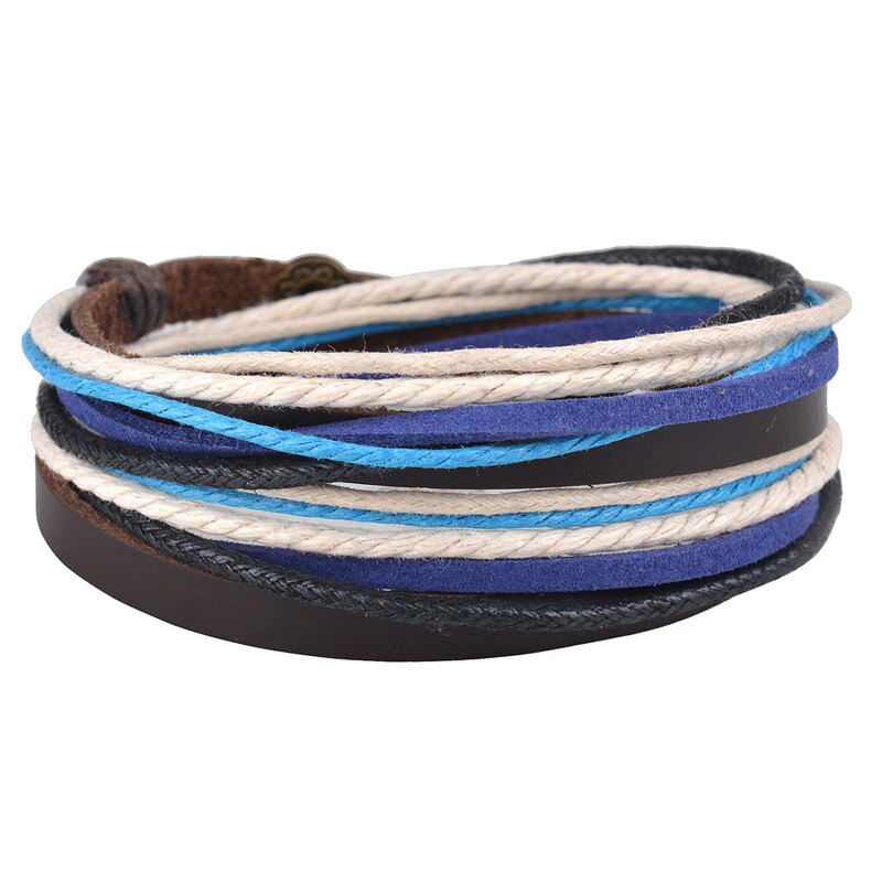 Kirykle  Genuine Leather Bracelet for Women &amp; Men,Unisex Multilayer Leather Adjustable Bracelet Cuff Wrap Multicolor Rope Wristb