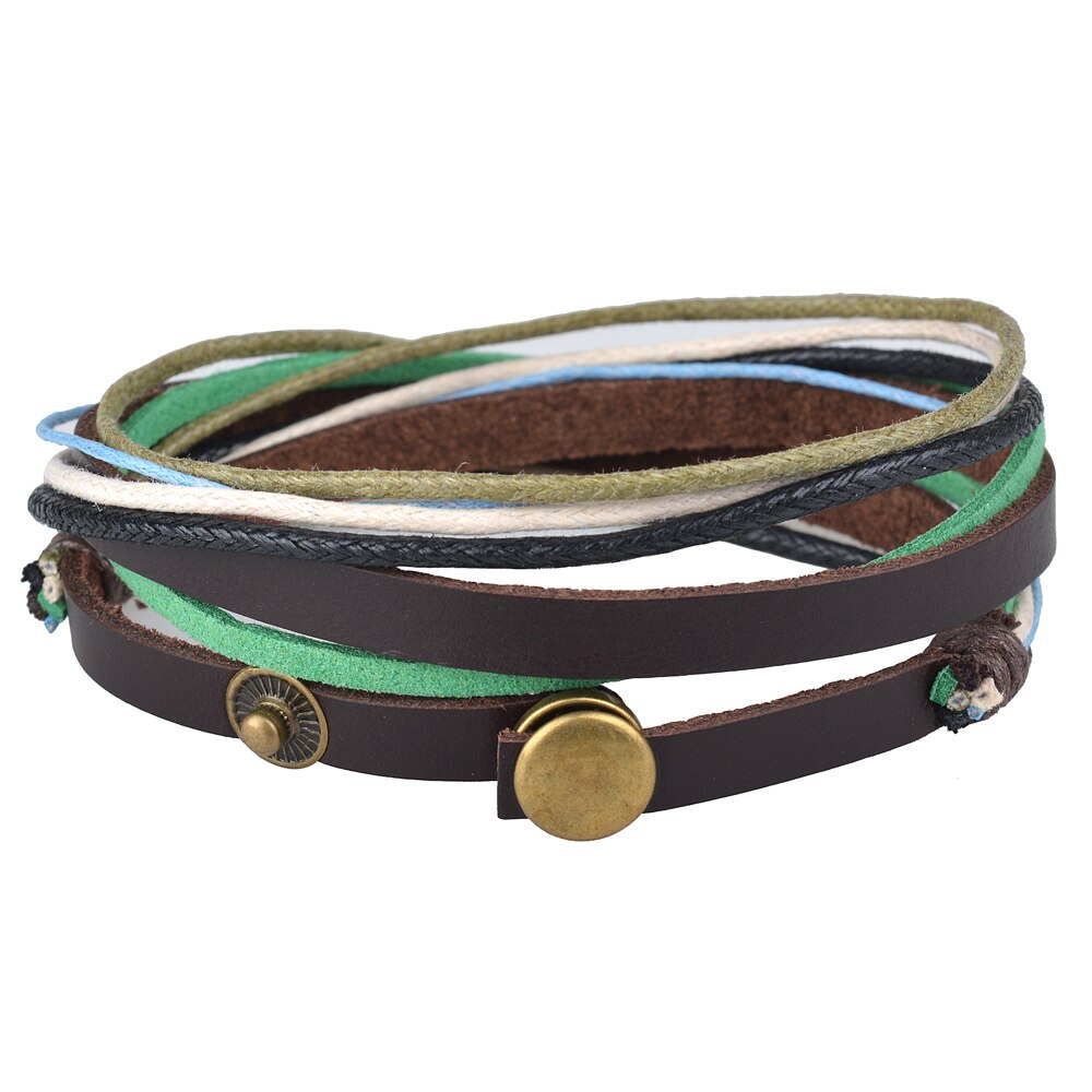 Kirykle  Genuine Leather Bracelet for Women &amp; Men,Unisex Multilayer Leather Adjustable Bracelet Cuff Wrap Multicolor Rope Wristb