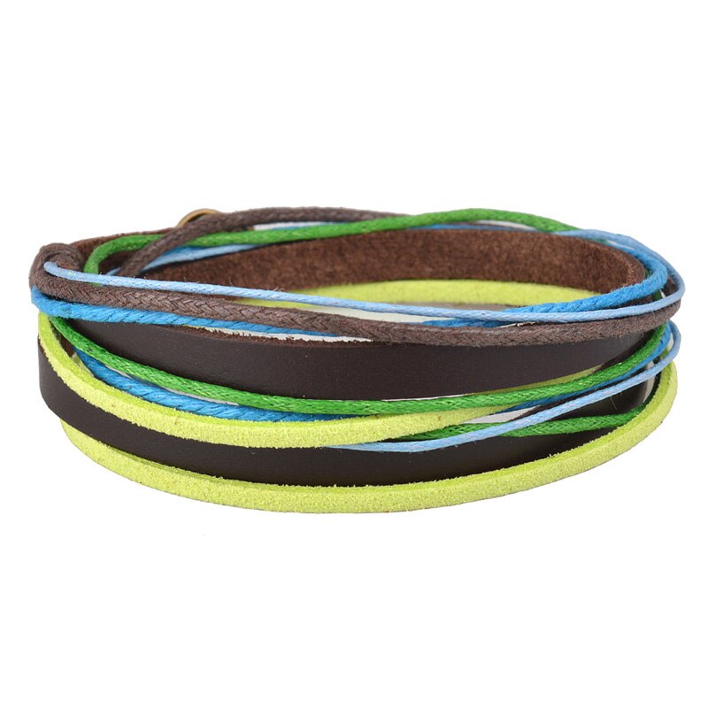 Kirykle  Genuine Leather Bracelet for Women &amp; Men,Unisex Multilayer Leather Adjustable Bracelet Cuff Wrap Multicolor Rope Wristb